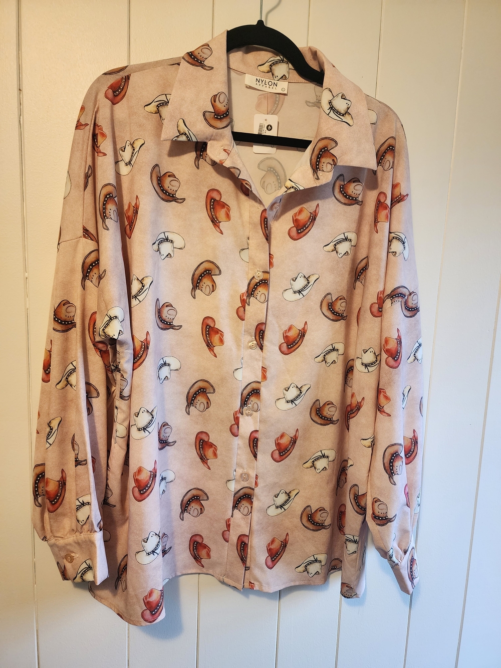 Womens Cowboy Hat Print Button-Up Shirt